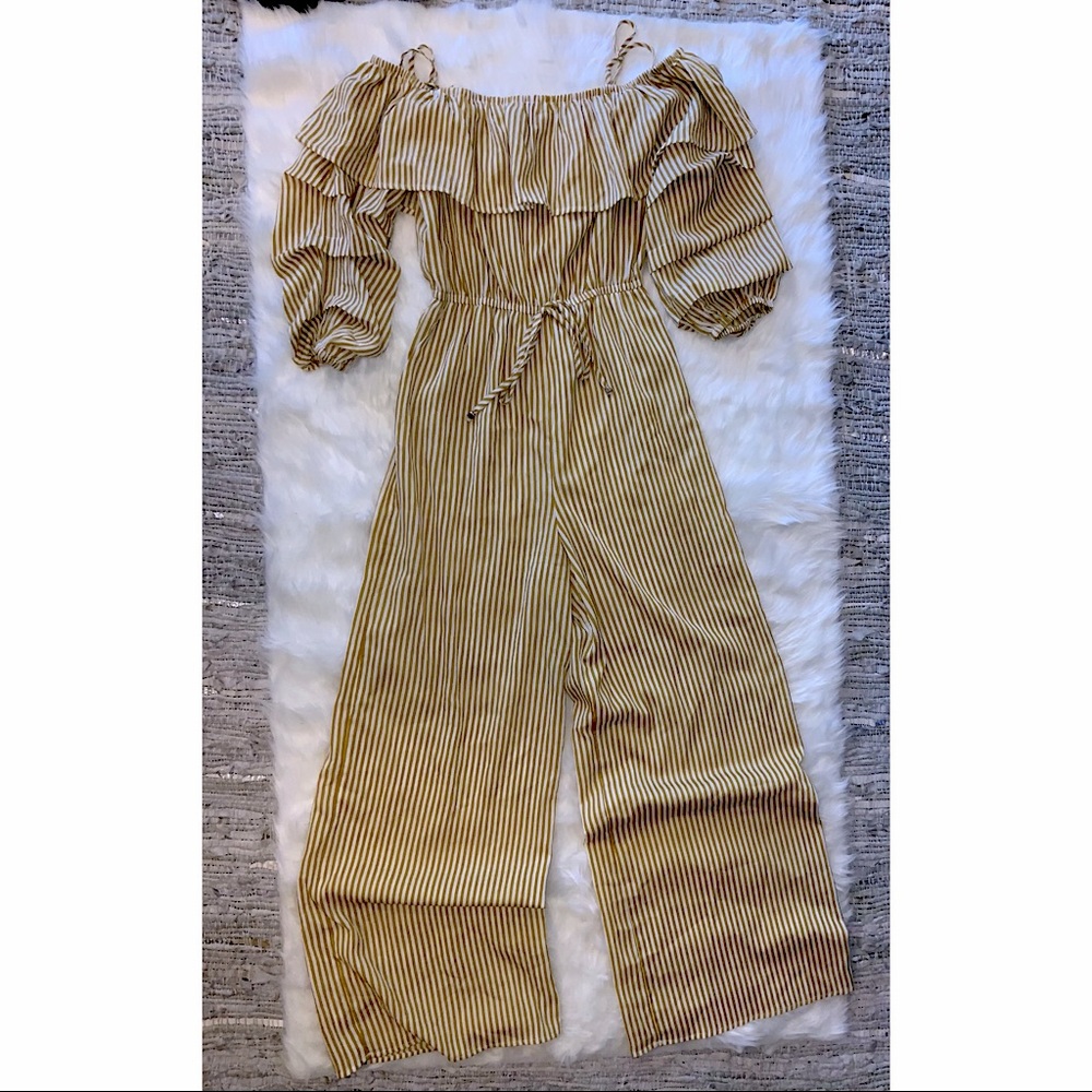 Mustard Color with White Stripes Romper